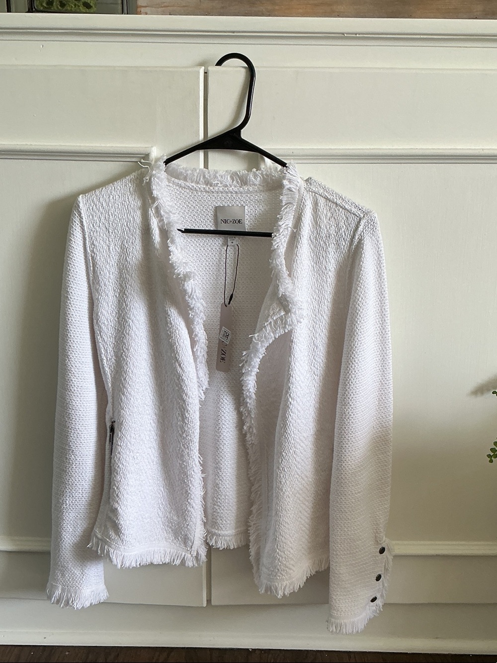 NIC+ZOE White Frayed-Edge Open Front Blazer Jacket NWT